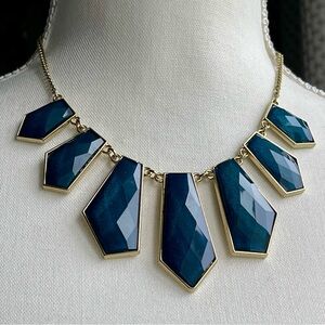 Blue and Gold Geometric Statement Necklace 14" + 3" Extender